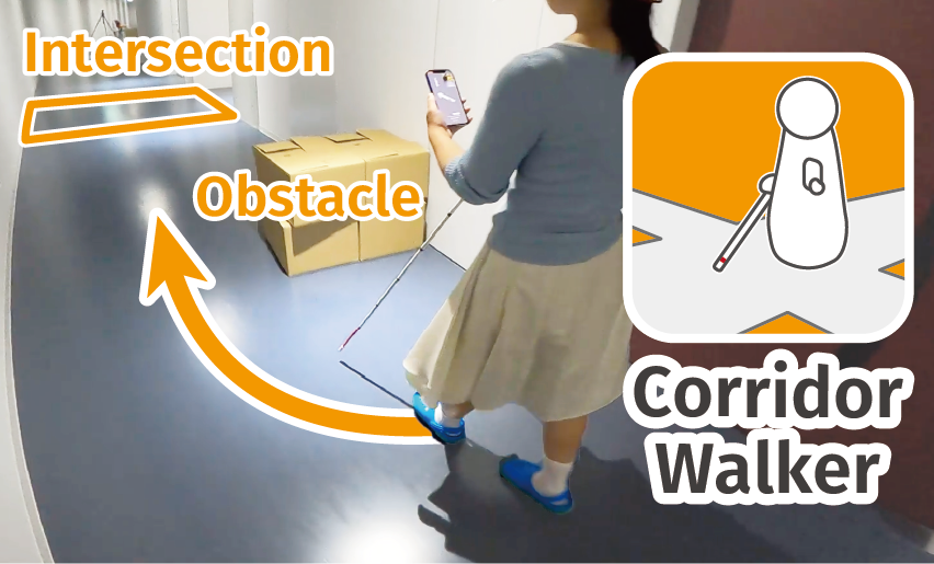 Corridor-Walker: Mobile Indoor Walking Assistance for Blind People to Avoid Obstacles and Recognize Intersections